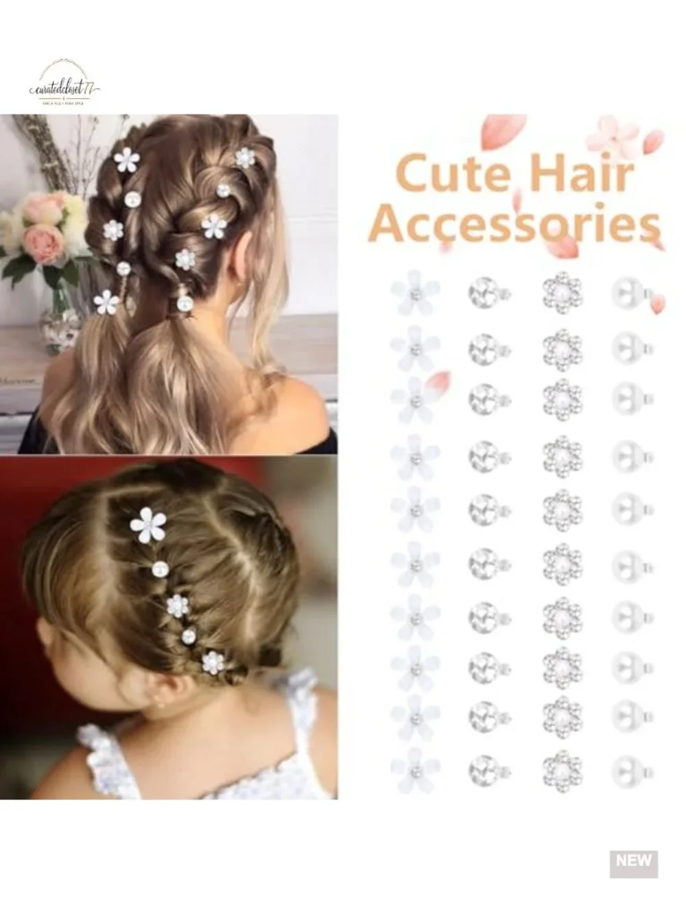 40 Mini Flower Hair Clips Rhinestone Pearl Wedding Hair Accessories